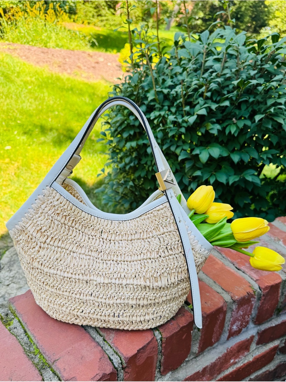 Kate Spade Deco Straw Small Tulip Tote Bag Natural Cream - Picture 7 of 16